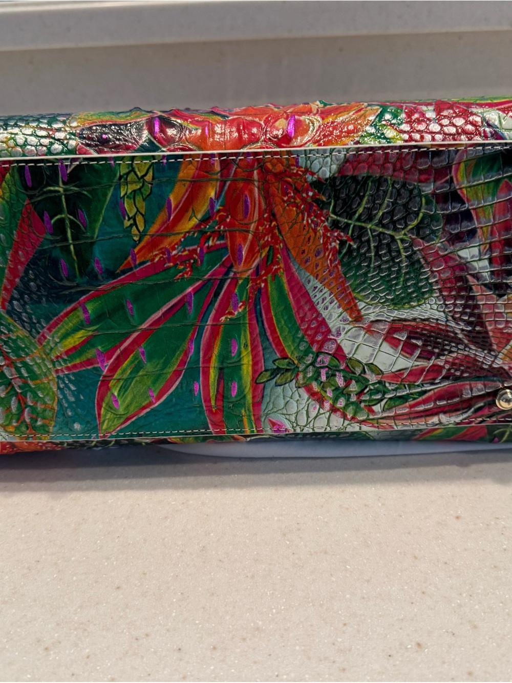 Brahmin Multicolor Floral Embossed Satchel - Pink, Green, Orange - Picture 3 of 6